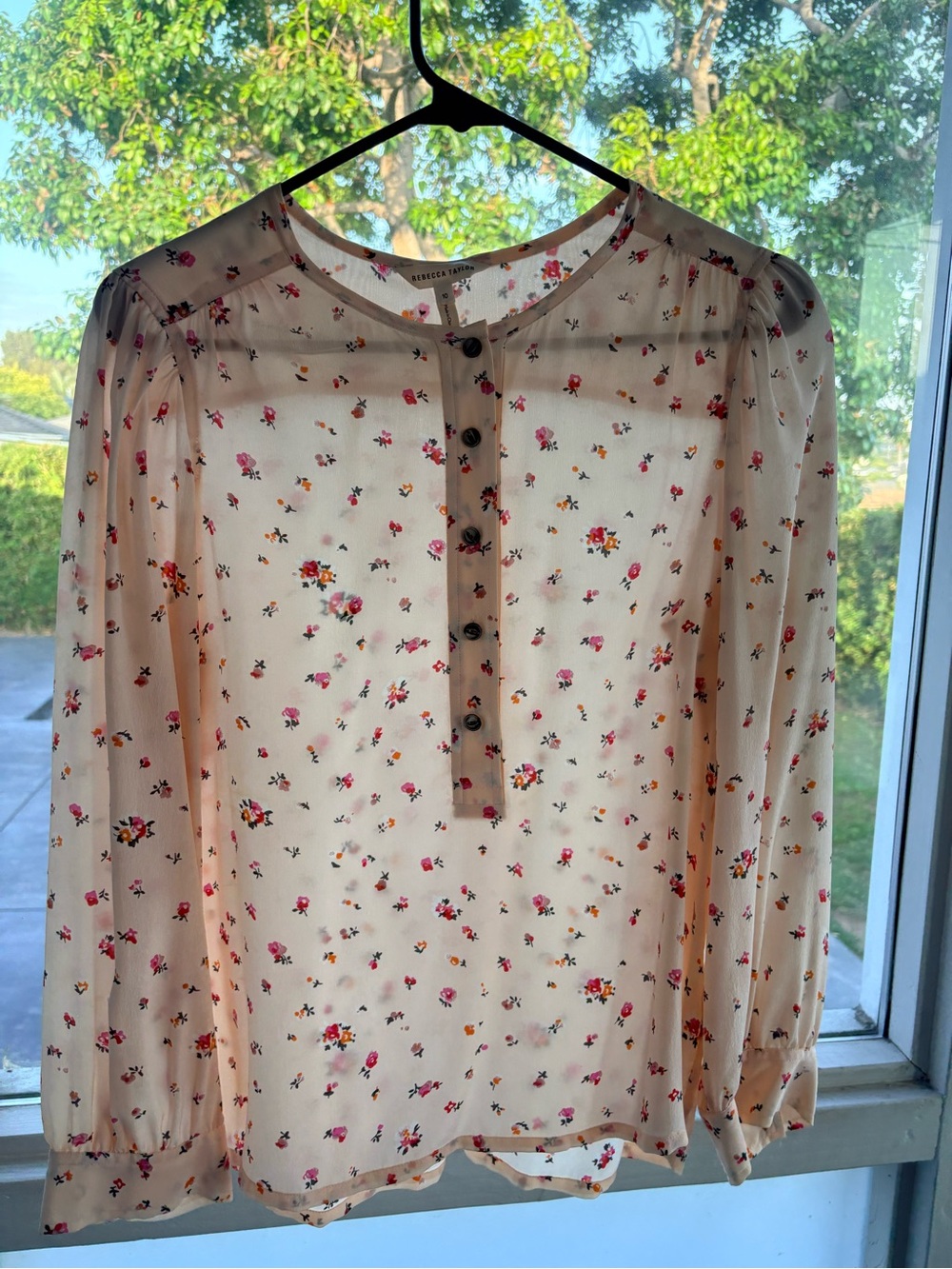 Rebecca Taylor Blush Pink Floral Button-Front Long-Sleeve Blouse
